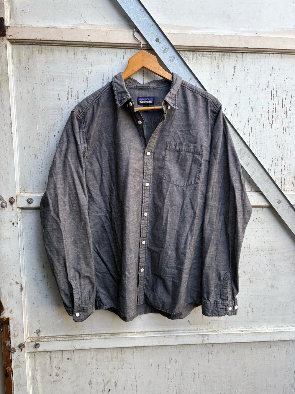 Vintage Patagonia Bluffside Mens Button Up Charcoal Faded Wash Grey Work Shirt L
